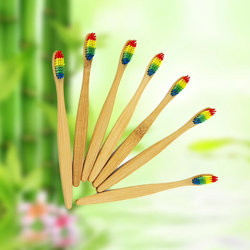 

4PCS Environmentally Whitening Wood Rainbow Toothbrush Bamboo ToothBrush Bamboo Fibre Wooden Handle Tooth brush