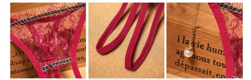 Flower Embroidery Net Yarn Open Crotch Sexy Panties For Women With Pearl Drop Pendant Thongs and G strings Underwear