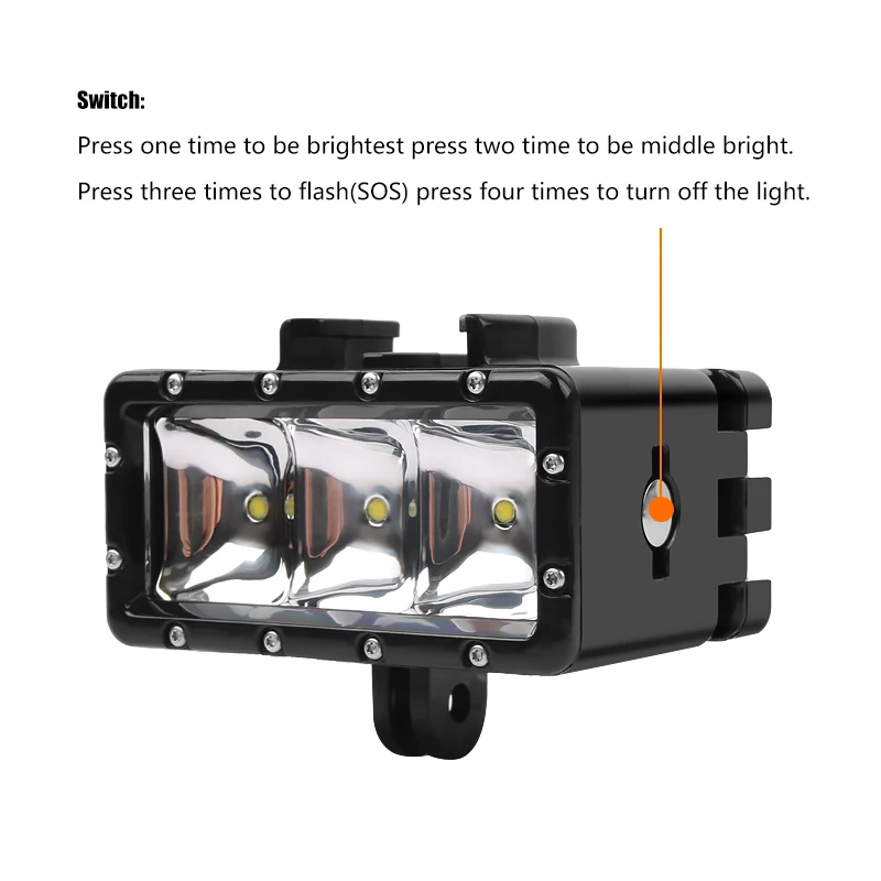 Водонепроницаемая светодиодная подводная лампа для дайвинга с батареей GoPro Hero 10 9