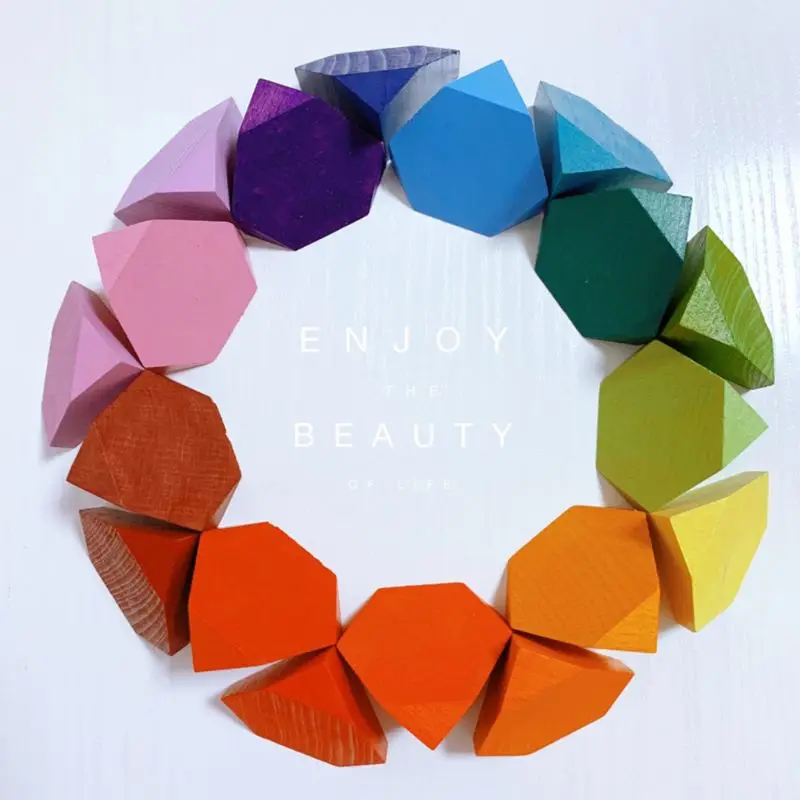 

18 Pcs Children Wooden Colored Stone Stacking Game Building Block Kids Creative Educational Toy