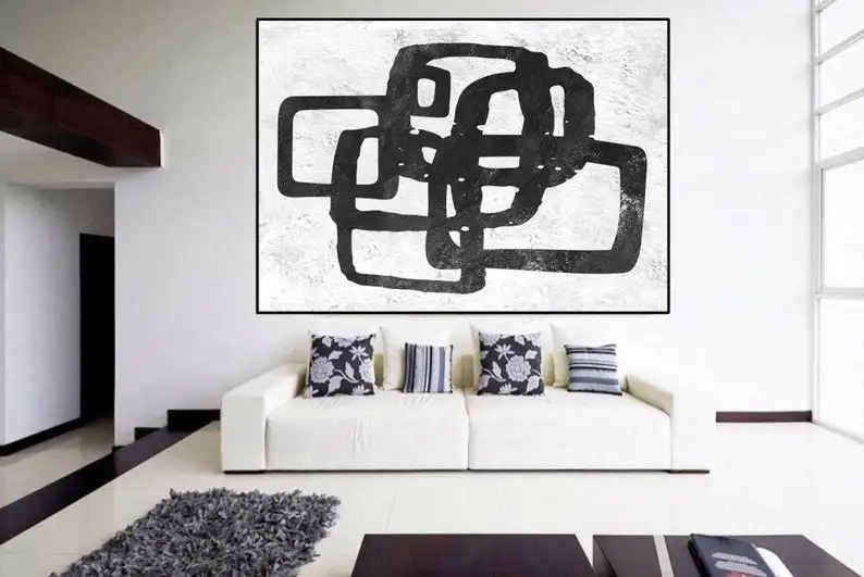 

large Black and White painting, original abstract Painting on canvas, large Abstract Painting, large wall Art, modern wall decor