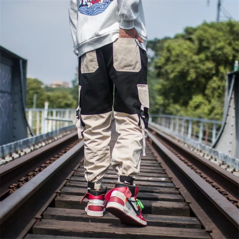 На весну в стиле хип-хоп для бега Для мужчин шаровары Штаны мульти-карман