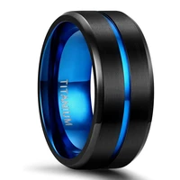 eamti titanium ring 6 mm 8 mm 10 mm blue center groove wedding ring comfortable fit matte unisex