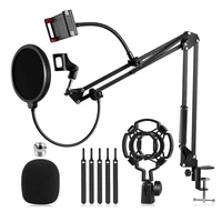 microphone standmic boom arm with adjustable suspension scissor arm stand phone holderfor blue snowball and other mics