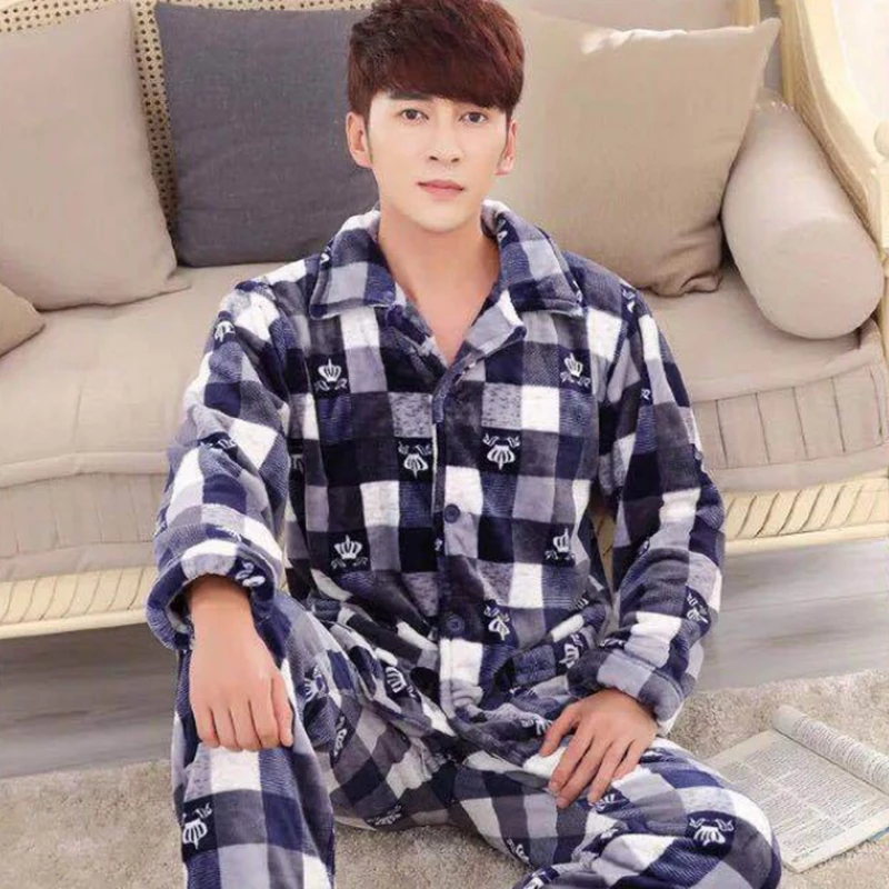 Пижамный комплект мужской фланелевый с длинным рукавом теплая мультяшная одежда