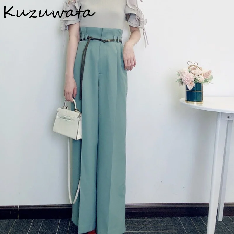 

New Summer 2021 Loose Wide Leg Pants Temperament Casual Women Pantalones Solid High Waist Sashes Full Length Trousers