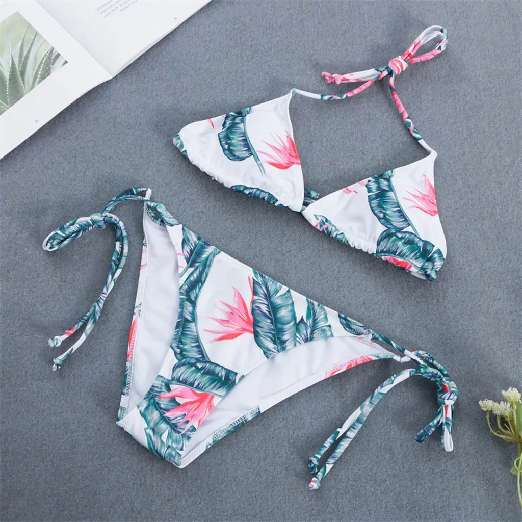 Модный Купальник Женский бандажный купальник бикини с принтом пуш ап пляжная