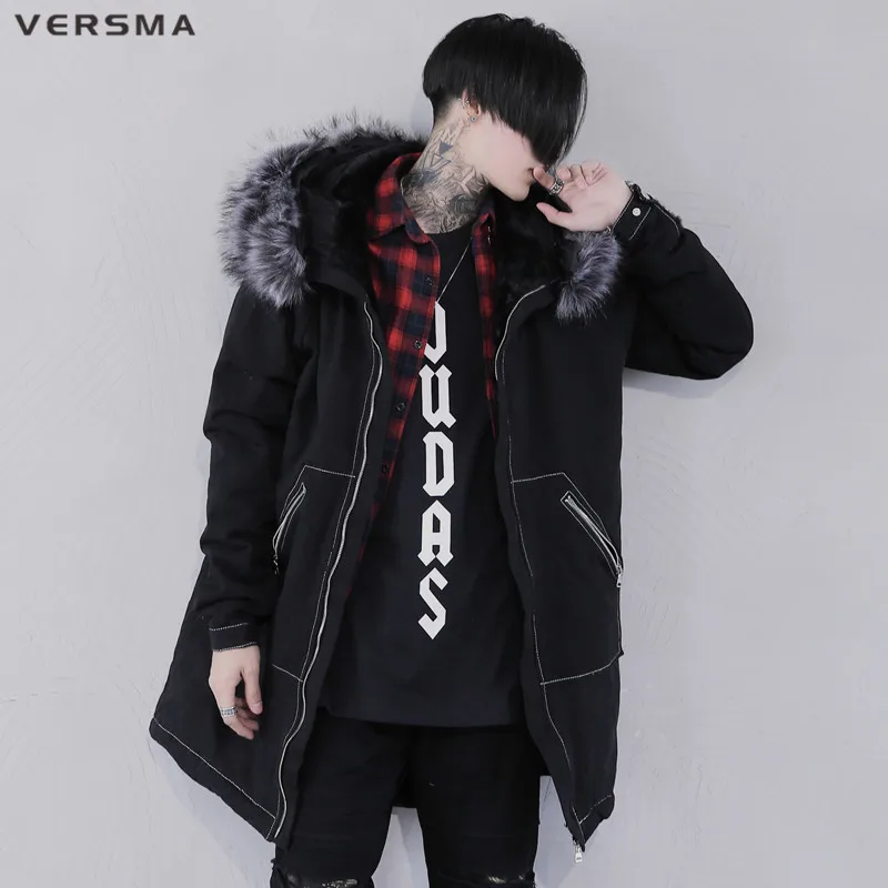 VERSMA Корейская Harajuku Теплая мужская зимняя куртка, ветровка, хип-хоп Уличная русская Вельветовая длинная куртка, пальто, дропшиппинг