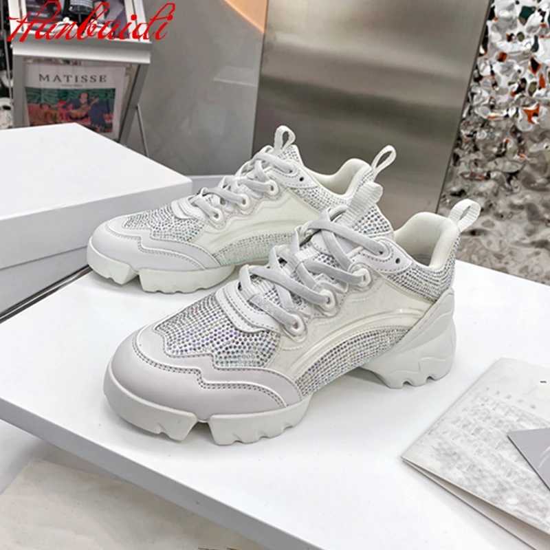 

Platform Wedges Women Sneakers Luxury Crystal Lace Up Women Casual Shoes Comfortable Women Outfit Shoes zapatillas mujer 2021