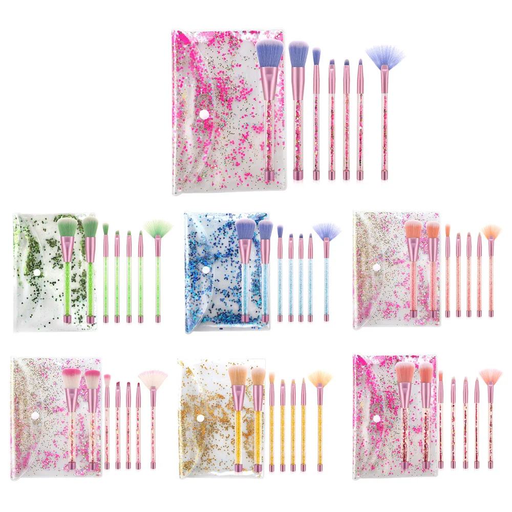 

7 Pcs/set Glitter Crystal Handle Makeup Brushes Beauty Make Up Brush Set Cosmetics Foundation Powder Eyeshadow Eyebrow Brush