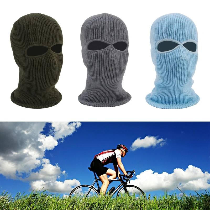 

Unisex 2-Hole Knitted Ski Mask Balaclava Hat Winter Solid Color Full Face Cover Neck Gaiter Outdoor Windproof Beanie Cap