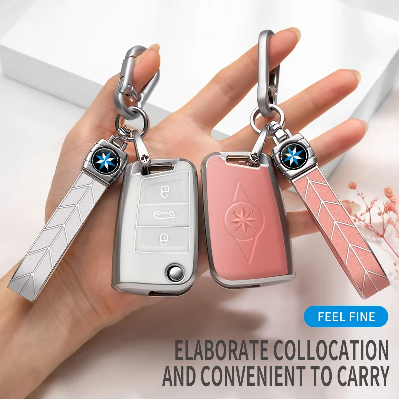 

Key Shell Case Fob for VW Polo Golf 7 Tiguan Skoda Octavia Fabia Kodiaq Key Ring Keychain Car Accessories