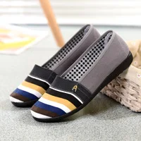 

Loafers Women Flats Slip on Round Toe Casual Shoes Female Striped 2021 Vintage Flat Canvas Mother Shoes
