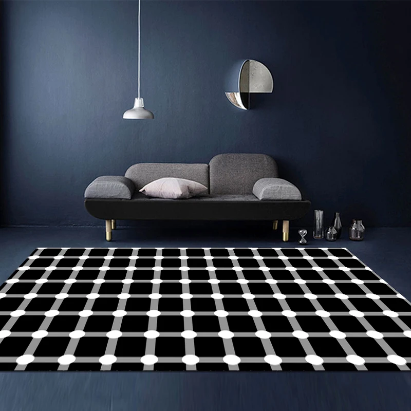 

3D Black and White Geometric Carpet Creative Illusion Carpets for Living Room Bedroom Rectangle Non-Slip Rug Washable Large Rugs