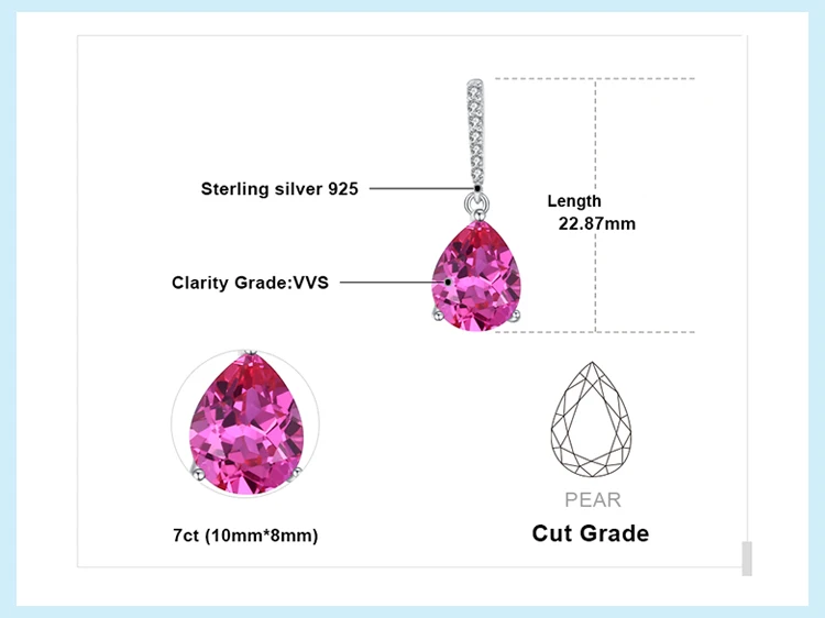 Jewelrypalace Роскошные 7ct создано розовый сапфир Висячие серьги 925 серебро Красивые ювелирные изделия воды Висячие серьги для Для женщин подарок