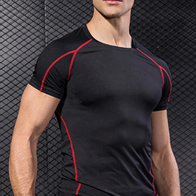 Новинка мужские спортивные топы модные Стрейчевые футболки с коротким рукавом