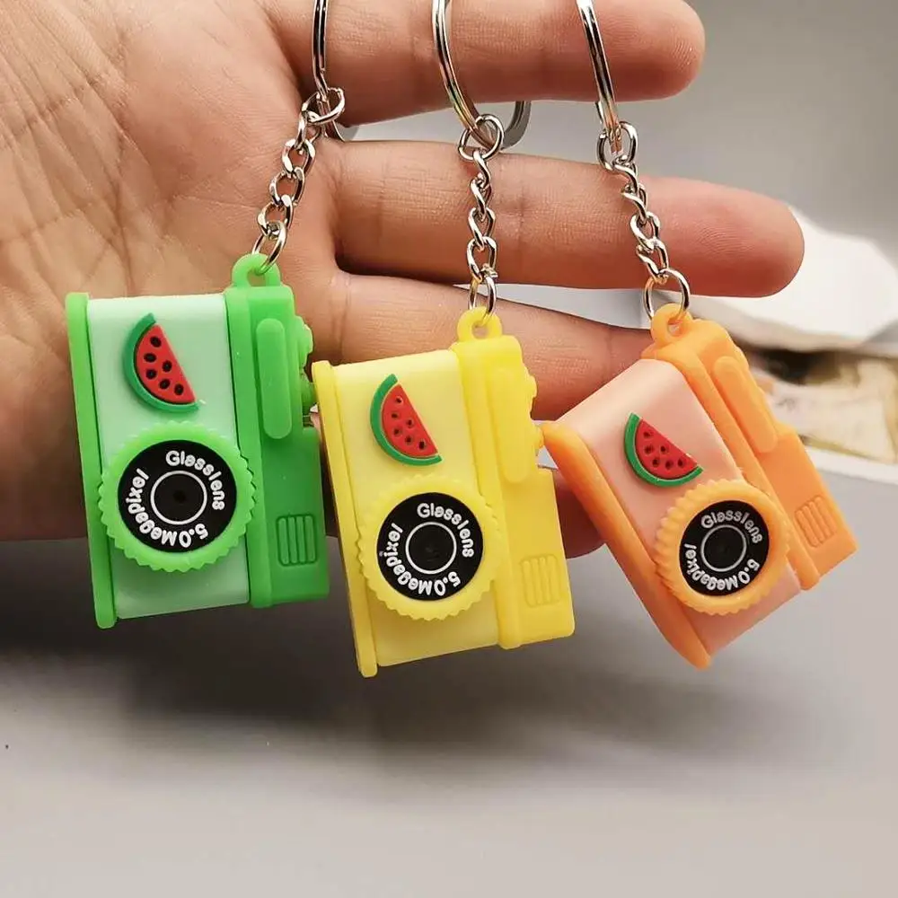 

2020 New Cute Camera Keychain Cartoon PVC Soft Rubber Fruits Keychains Women Girls Bag Car Backpack Pendant Keyring Gift