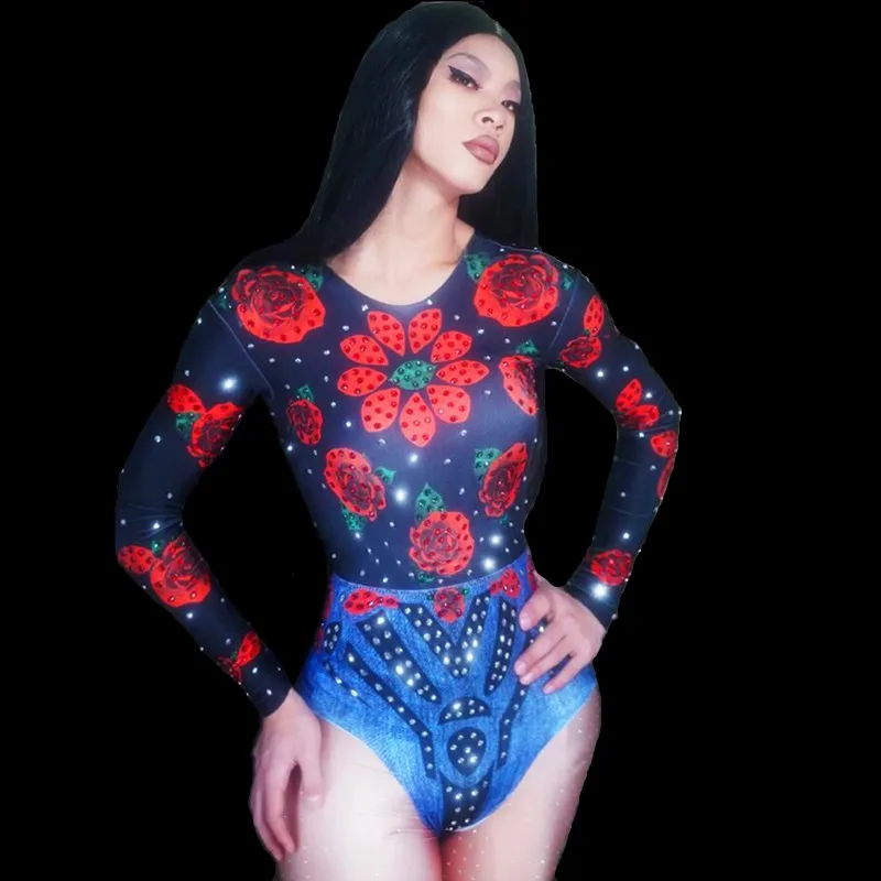 Сексуальный розовый цветочный принт женские Вечерние боди женский эластичный