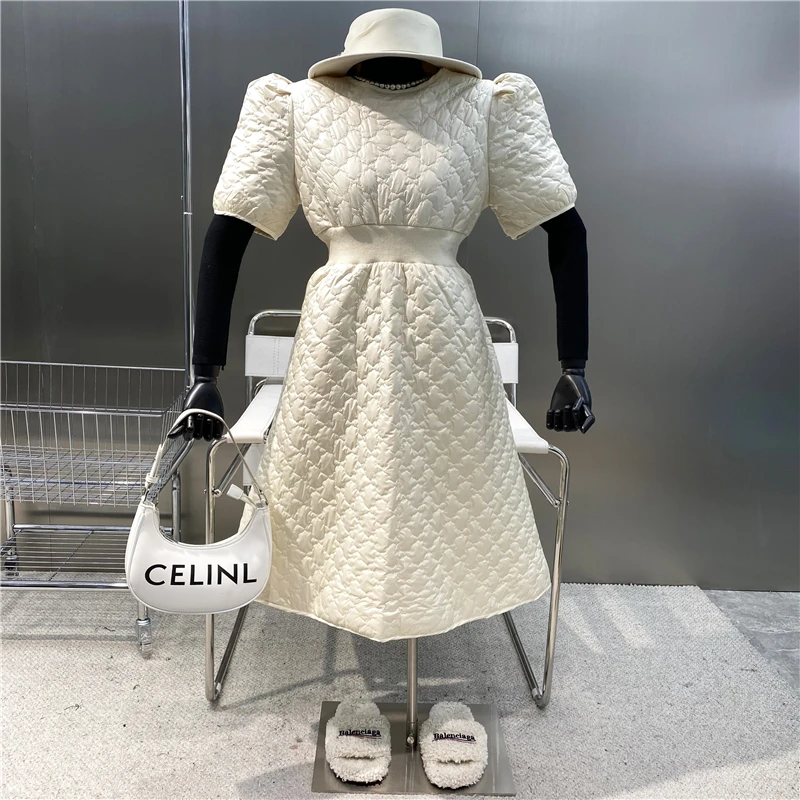 

Новый дизайн 2021, ромбовидная клетчатая хлопковая Теплая юбка-трапеция с коротким рукавом, французское корсет, платье с круглым вырезом, пуш...