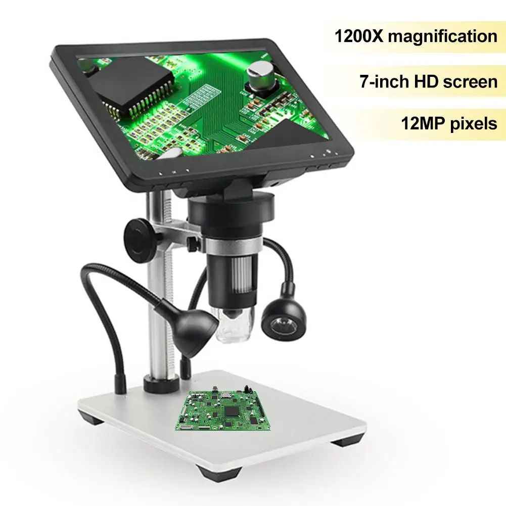 1200X 12MP Mega Pixels Digital Microscope USB 7 Inch HD Screen Magnifier  Remote Control Electronic Endoscope Camera for PC