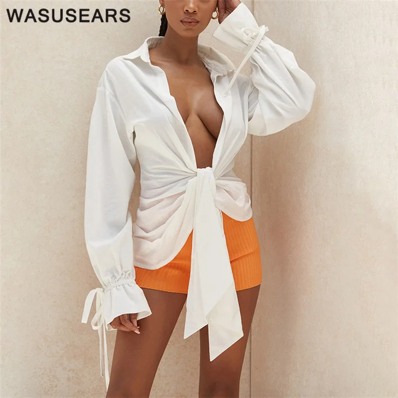 Кардиган женский с v-образным вырезом пикантная Свободная белая рубашка длинным