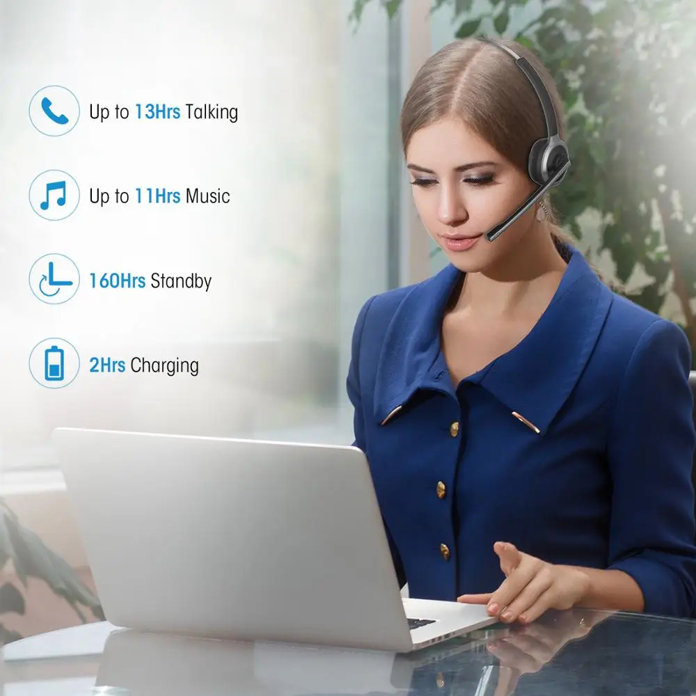 MPOW профессиональная Bluetooth беспроводная гарнитура для водителей Hands Free со встроенным микрофоном через голову наушник шумоподавление