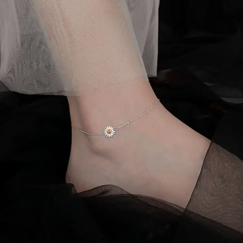 

Fashion 925 Sterling Silver Daisy Flower Charm Bracelet & Bangle Anklet For Women Wedding Jewelry Accessories A164