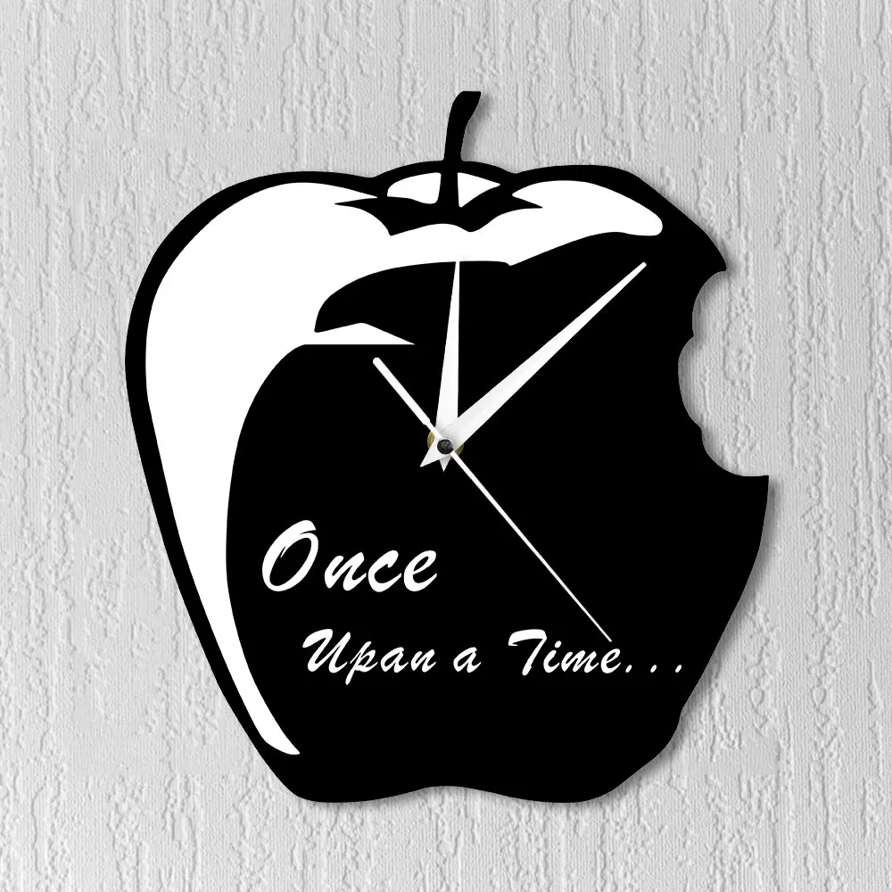 Once Upon A Time Fairytale Bitten Apple Shape Clock Black and White Modern Wall Silent Quartz Home Decor | Дом и сад