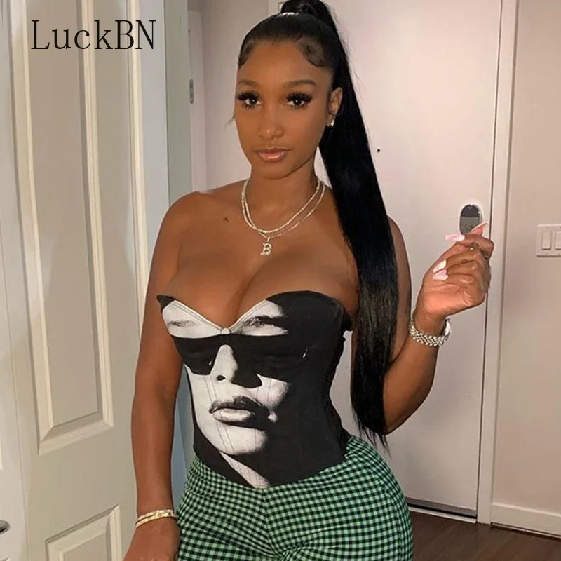 

Sexy Skinny Figure Print Designed Sleeveless Cloth Irreguler Novelty Backless Slim Fashion Casual Top Tops Women Clothing 2021