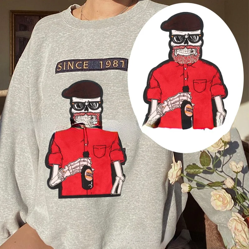 

Computer Embroidery Clothing Accessories Paste Cloth Embroidery Cloth Sticker Man Skull Large Patch Zhang Zi Cloth Patch
