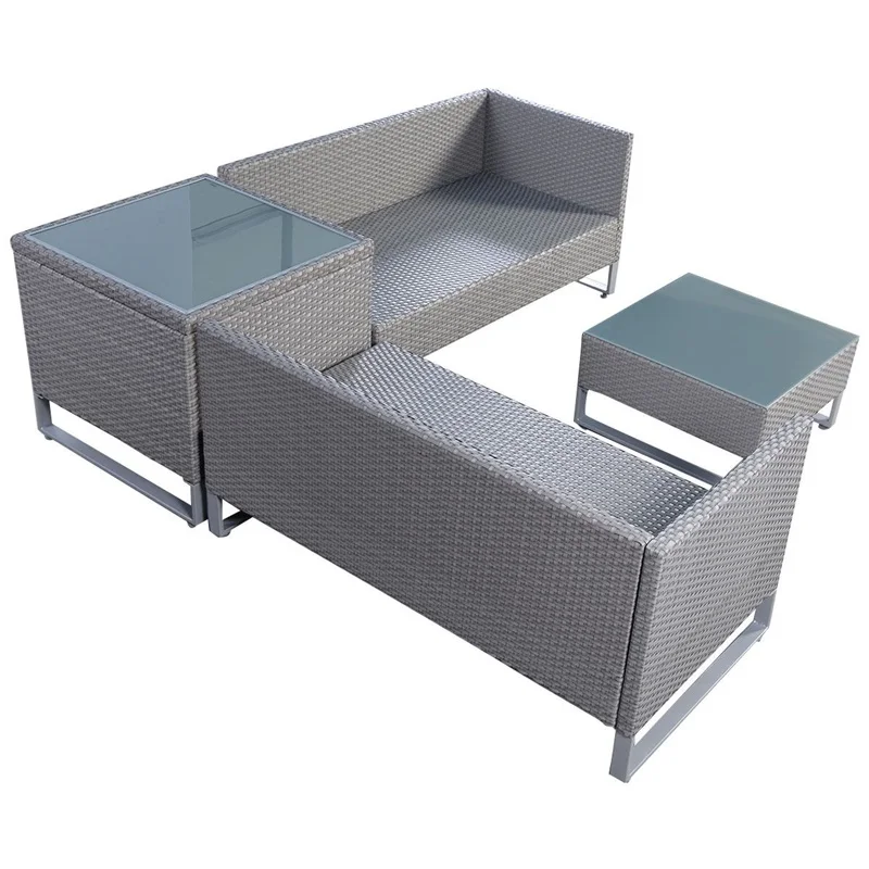 4 шт. ротанга патио диван мягкое сиденье серый сад плетеные наборы Погодостойкая