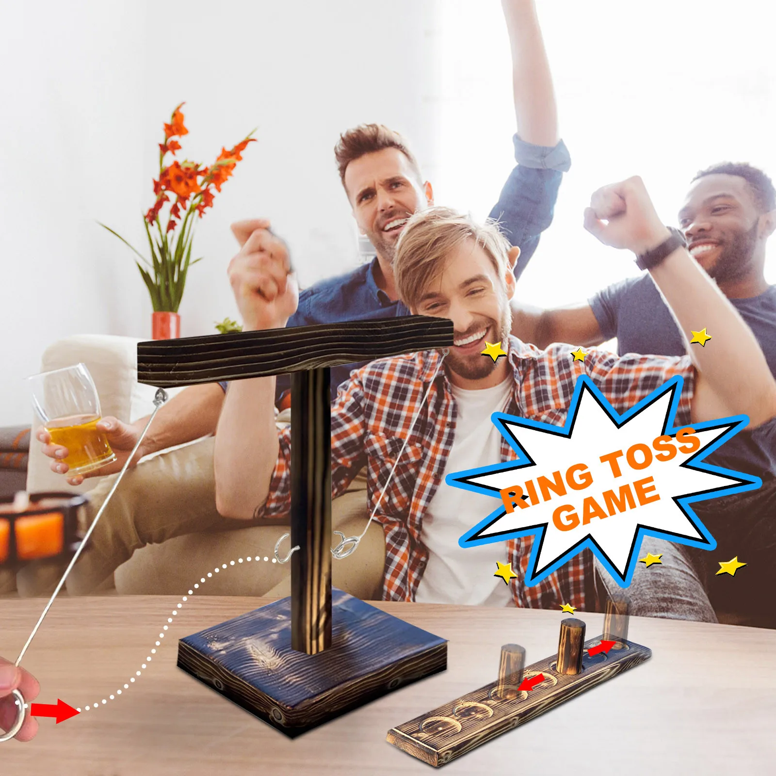 

Party toys Leisure Industrial Style Bar Drink Shop Handmade Wooden Ring Toss Hooks Fast-paced Interactive Game For Bars Home Hot