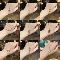european and american simple titanium steel pearl necklace female design heart shaped pendant fashion clavicle chain jewelry