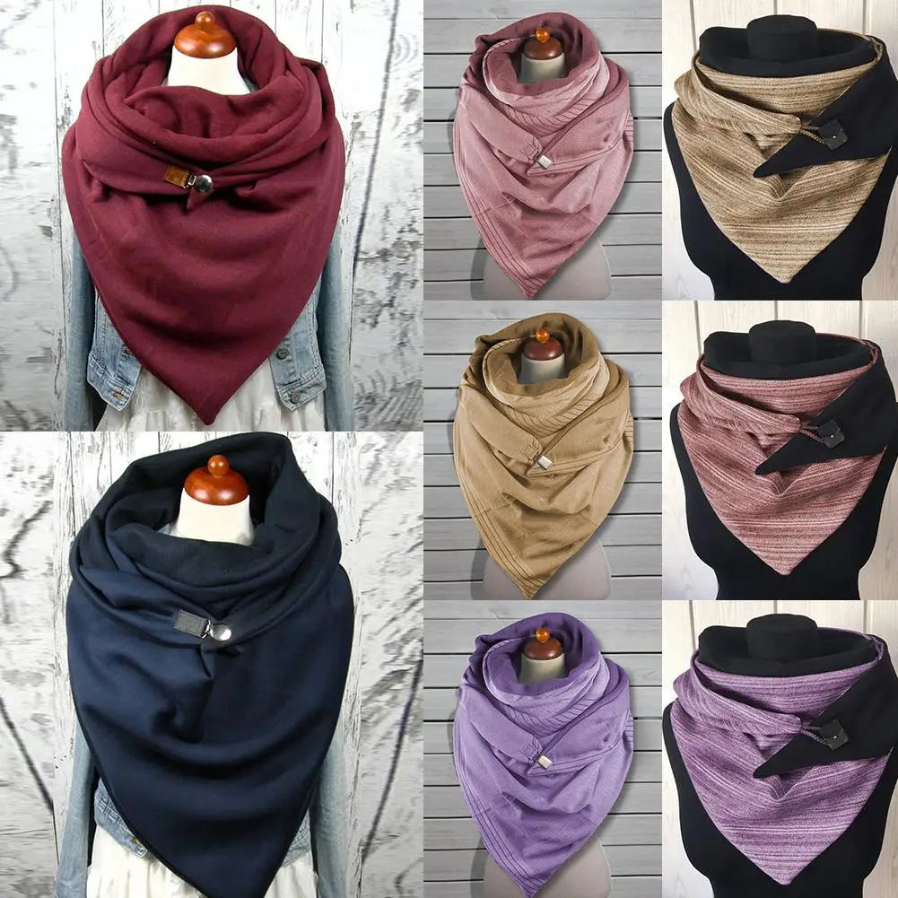 

Fashion Women Autumn Winter Solid Color Button Soft Wrap Thick Warm Scarf Shawl