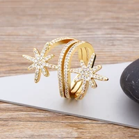 new fashion copper zircon women cute star shape adjustable size open cuff wedding engagement rings female party jewelry gifts