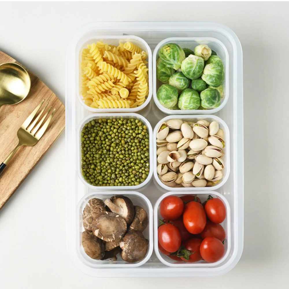 

6-Grid Transparent Sealed Fresh-Keeping Box PP Fridge Drawer Case Food Crisper Kitchen Storage Organizer for Ginger Garlic Onion