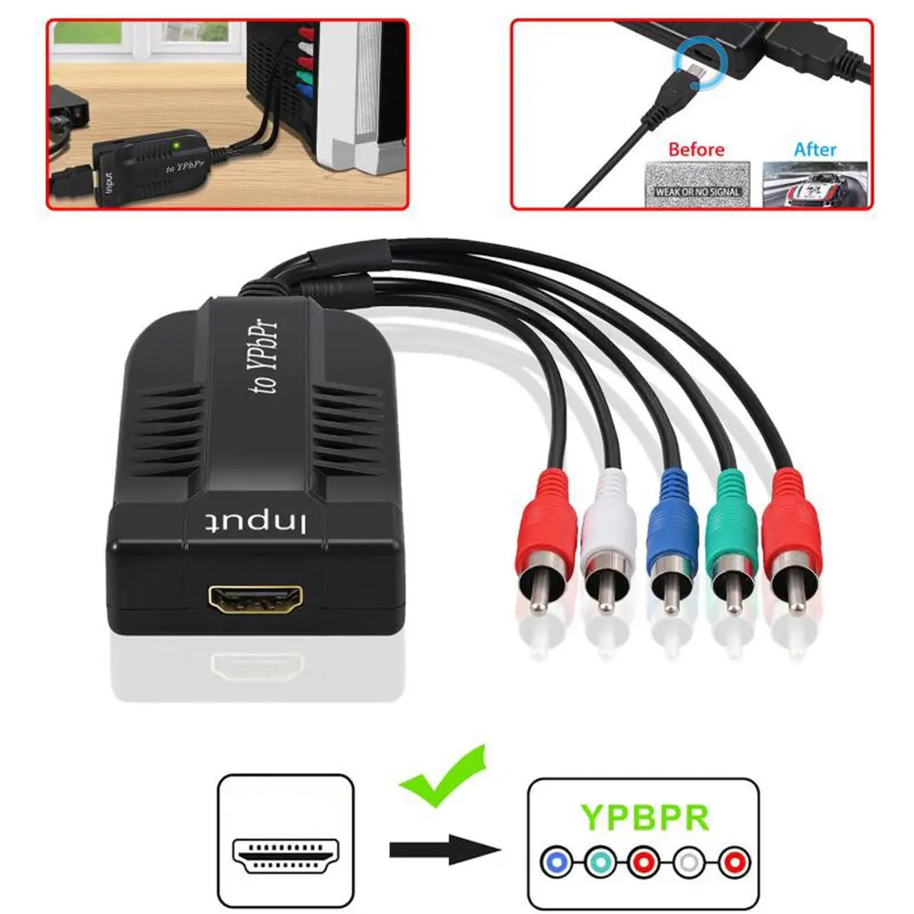 Конвертер HDMI-совместимый с RGB компонентом 5 RCA YPbPr видео + R/L 1080P аудио конвертер