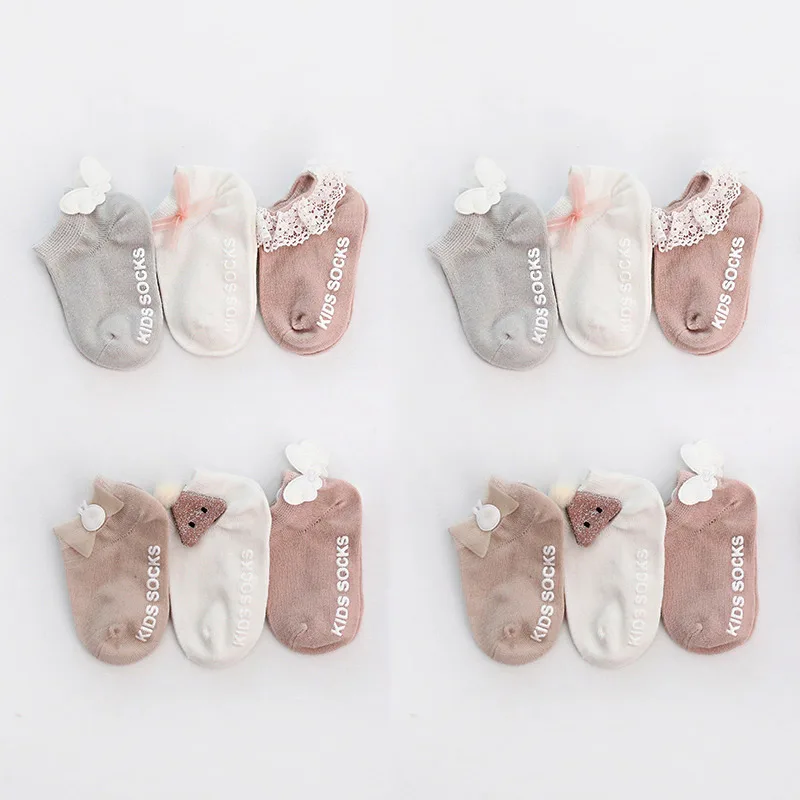 

3 Pairs/Lot Baby Socks Newborn Cotton Ankle Sock Baby Anti-Slip Floor Sock Baby Girls Bowknot Flower Sock Princess Cartoon Socks