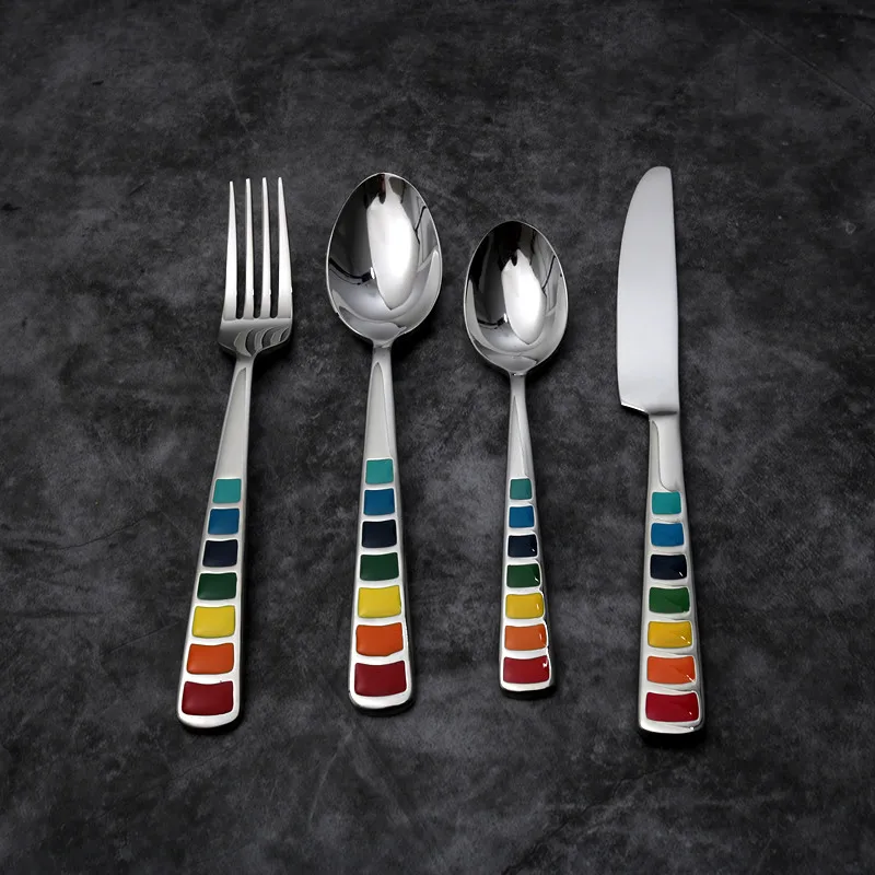 

Rainbow Metal Cutlery Set Creativity Thicken Silver Stainless Steel Dinnerware Set Juegos De Vajilla Wedding Decoration EC50CJ