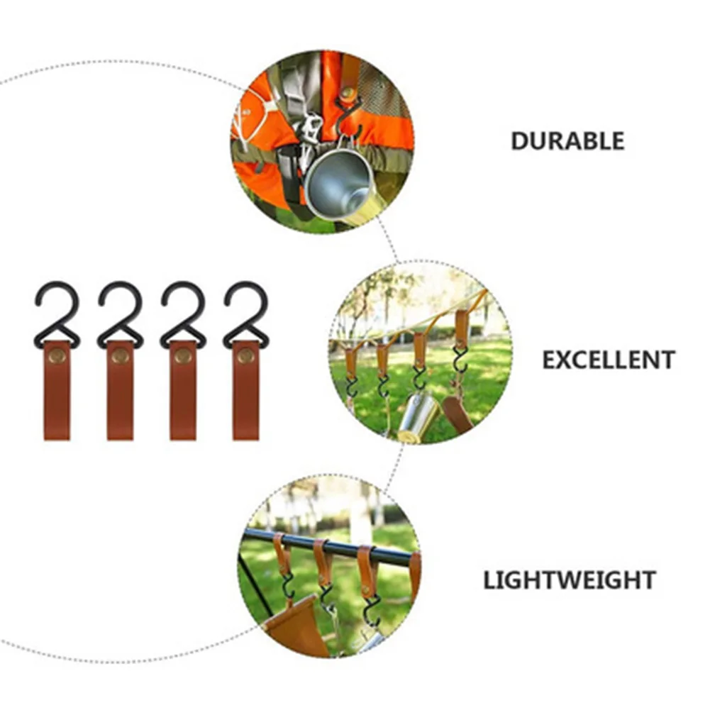 

Outdoor PU Leather Hooks Camping Tripod Clothes Storage Portable Hiking Hanger Clothes Hook For Camp Supplies Durable Good Tool