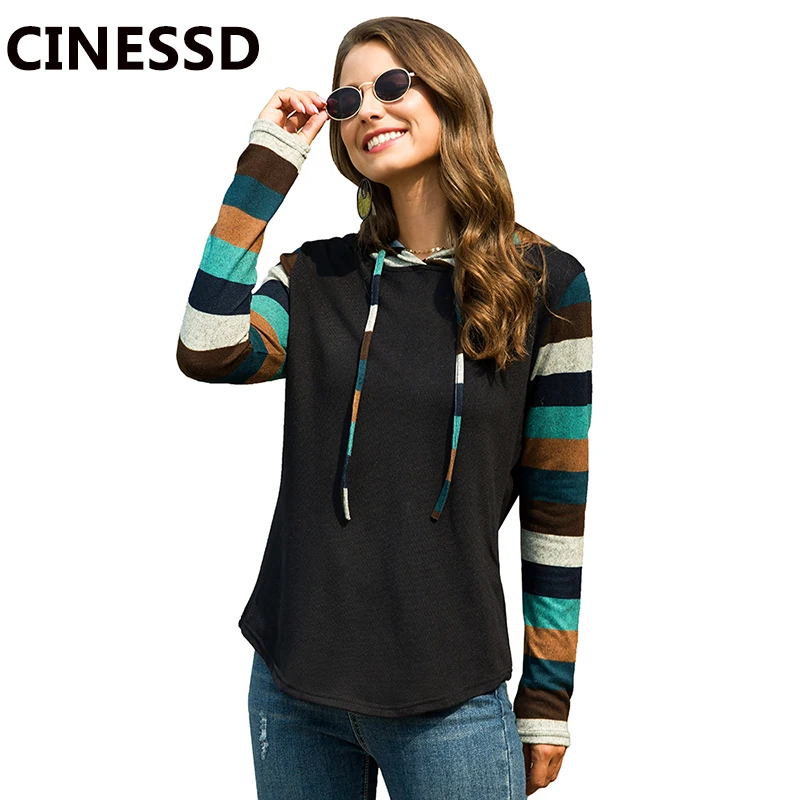 Женские футболки с капюшоном CINESSD разноцветные повседневные свободные топы в