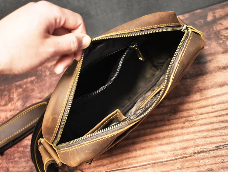 

Luxury Handmade Retro Crazy Horse Leather Men's Shoulder Bag