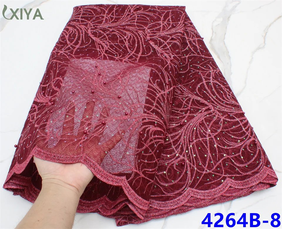 

African Lace Fabric High Quality Lace French Tulle Lace Fabric with Beads Nigerian Mesh Lace Fabric for Wedding Sewing APW4264B