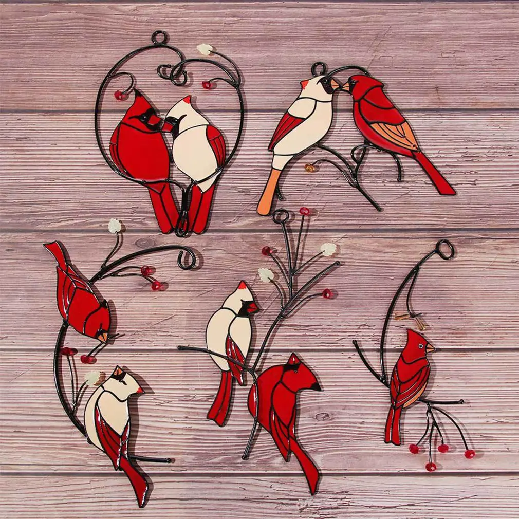 

Bird Stained Ornament Cardinal Stained Window Hangings Hollow Bird Pendant For Home Window Hanging Decoration