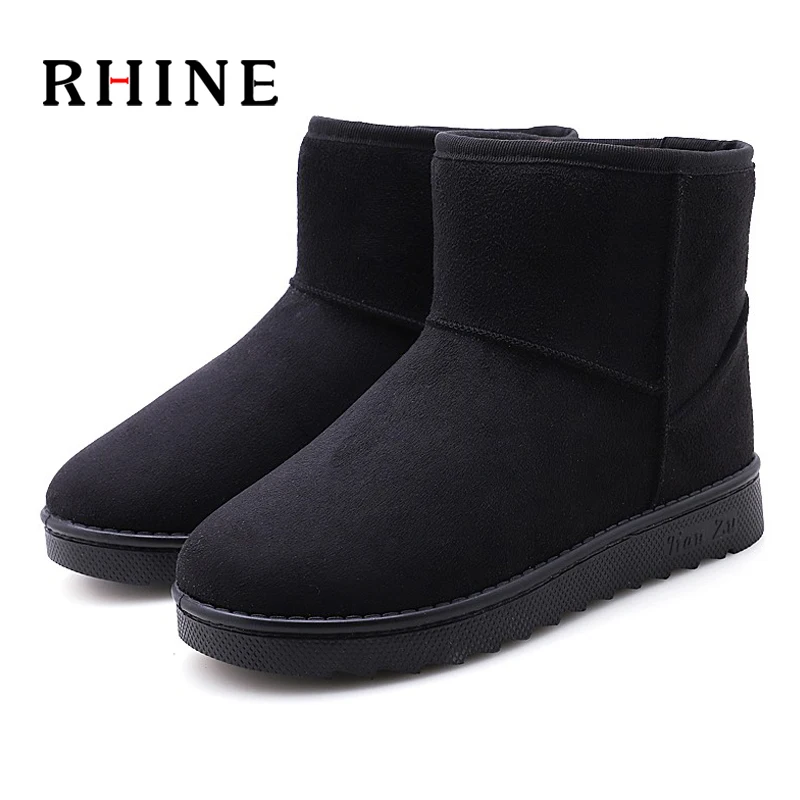 RHINE/Новые модные зимние мужские замшевые короткие плюшевые зимние ботинки мужские теплые Нескользящие повседневные ботинки на плоской подошве без шнуровки с мехом внутри