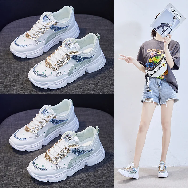 

Туфли женские сетчатые на шнуровке, дышащие, повседневная обувь на толстой плоской платформе, сетчатые, для студентов