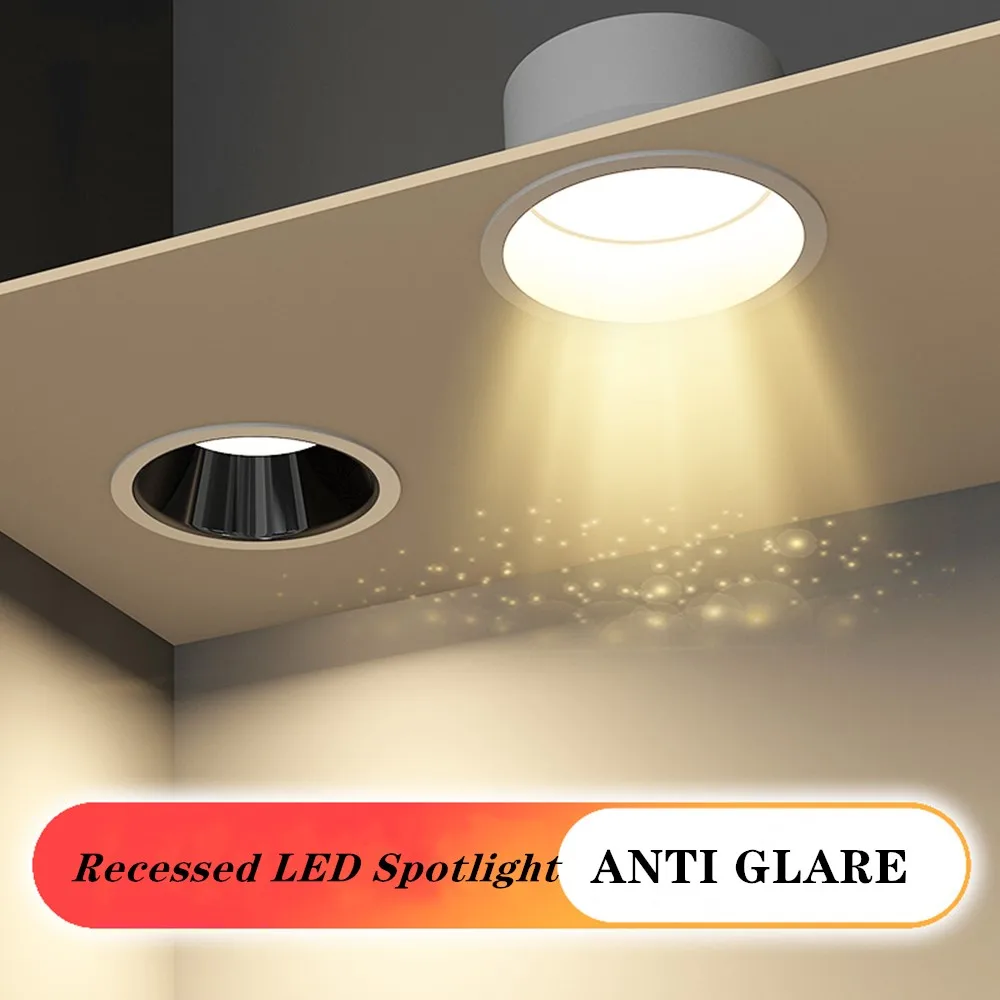 Anti-Glare LED Downlight 7W12W18W Recessed Ceiling Light Spotlight Dimmable Downlight 85-265V Indoor Backlight 3000k/4000k/6000k