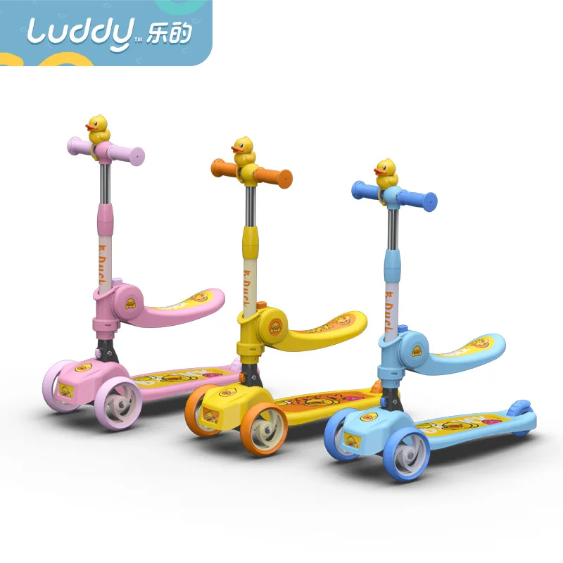 Small Yellow Duck Children's Scooter 1013 Foldable Sitting and Riding Scooter Walker  Baby Walker with Wheel Children's Scooter