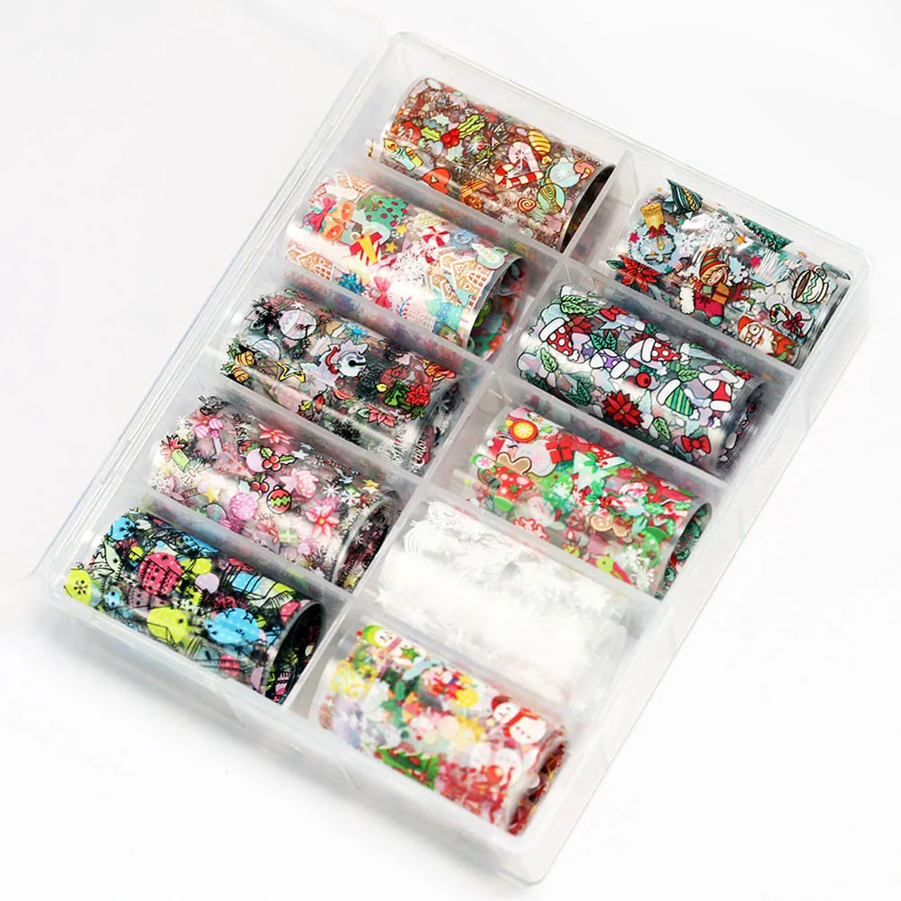 Рождественская Фольга для ногтевого дизайна переводные наклейки символы ногтей