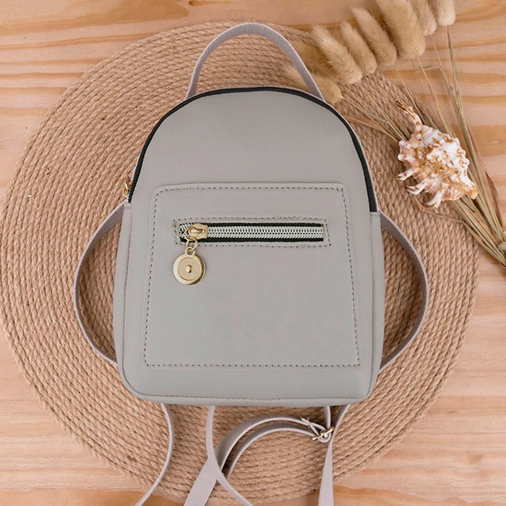 Gray Transer small Backpack Women Pu Leather School Shoulder Bag Teenager Rucksack Student Bag travel backpack women Mochilas Mujer - Цвет: Gray